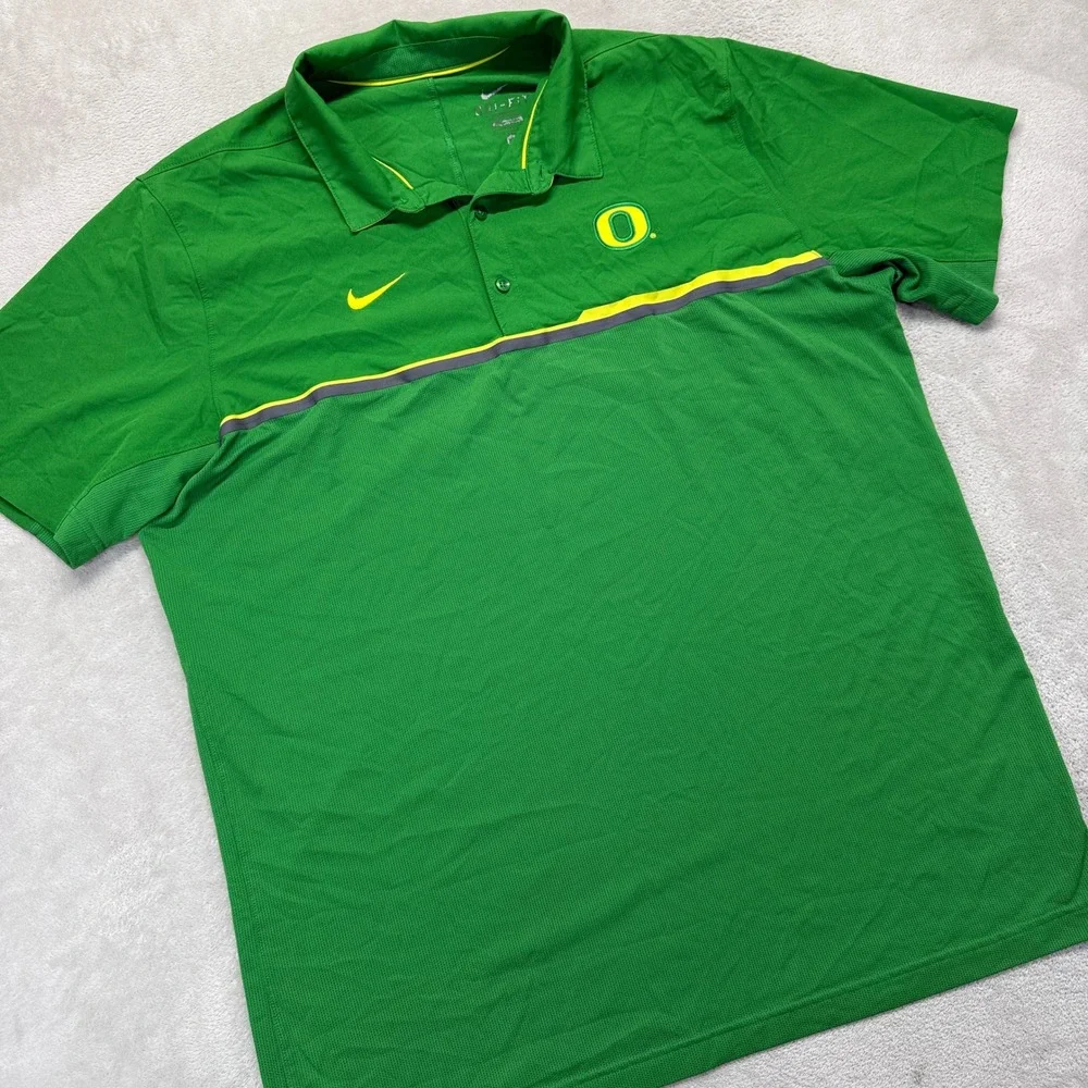Oregon Ducks Shirt Men's Large Nike Polo Green Dri-Fit‎ NCAA Athletic Football